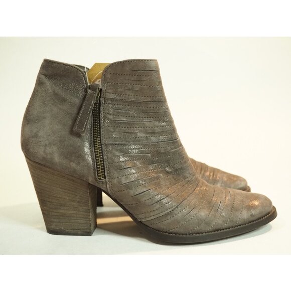 Paul Green Brown Textured Suede Metallic Bronze High Heel Ankle Boots, Size 7 US - Picture 3 of 9